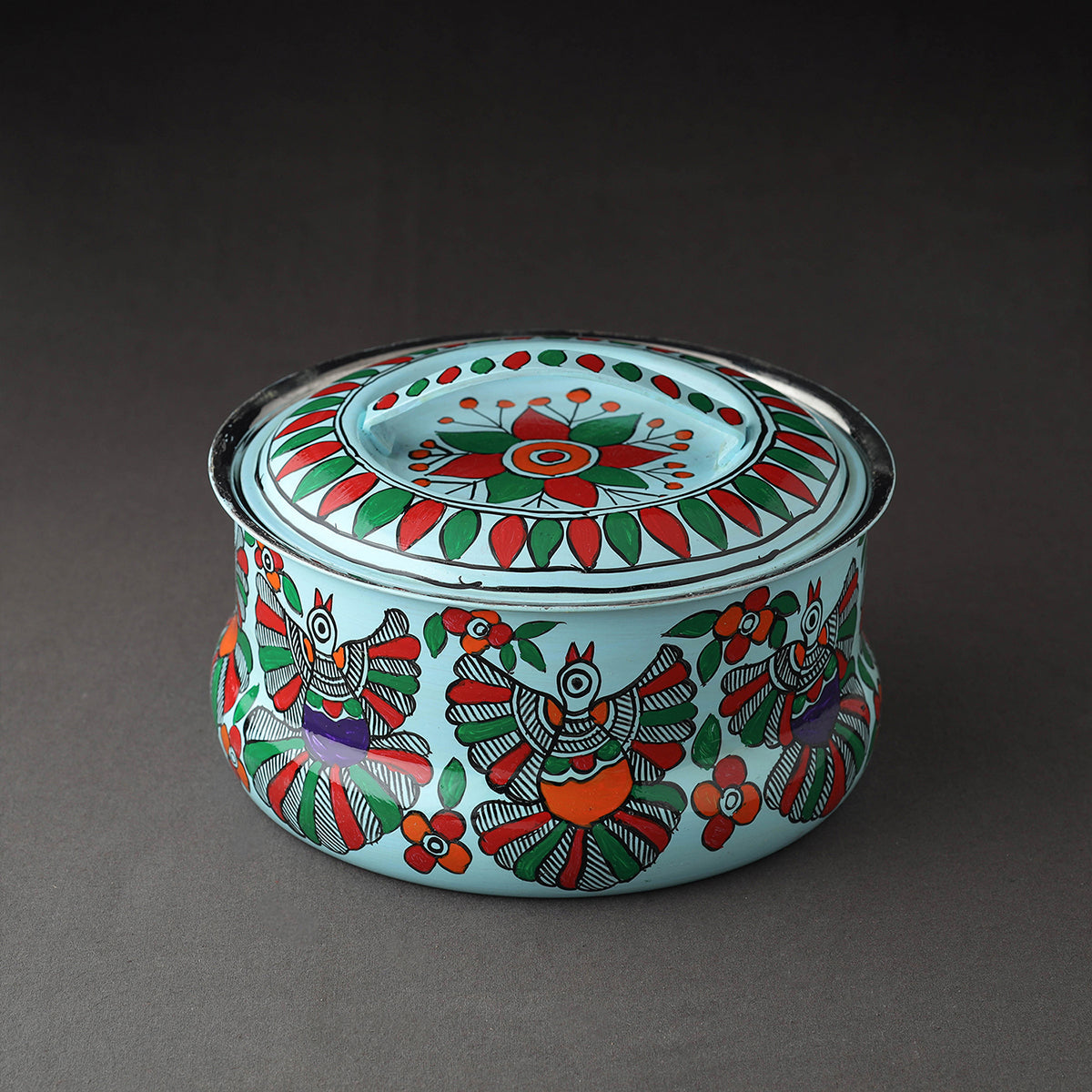  Godna Madhubani Handpainted Stainless Steel Casserole 