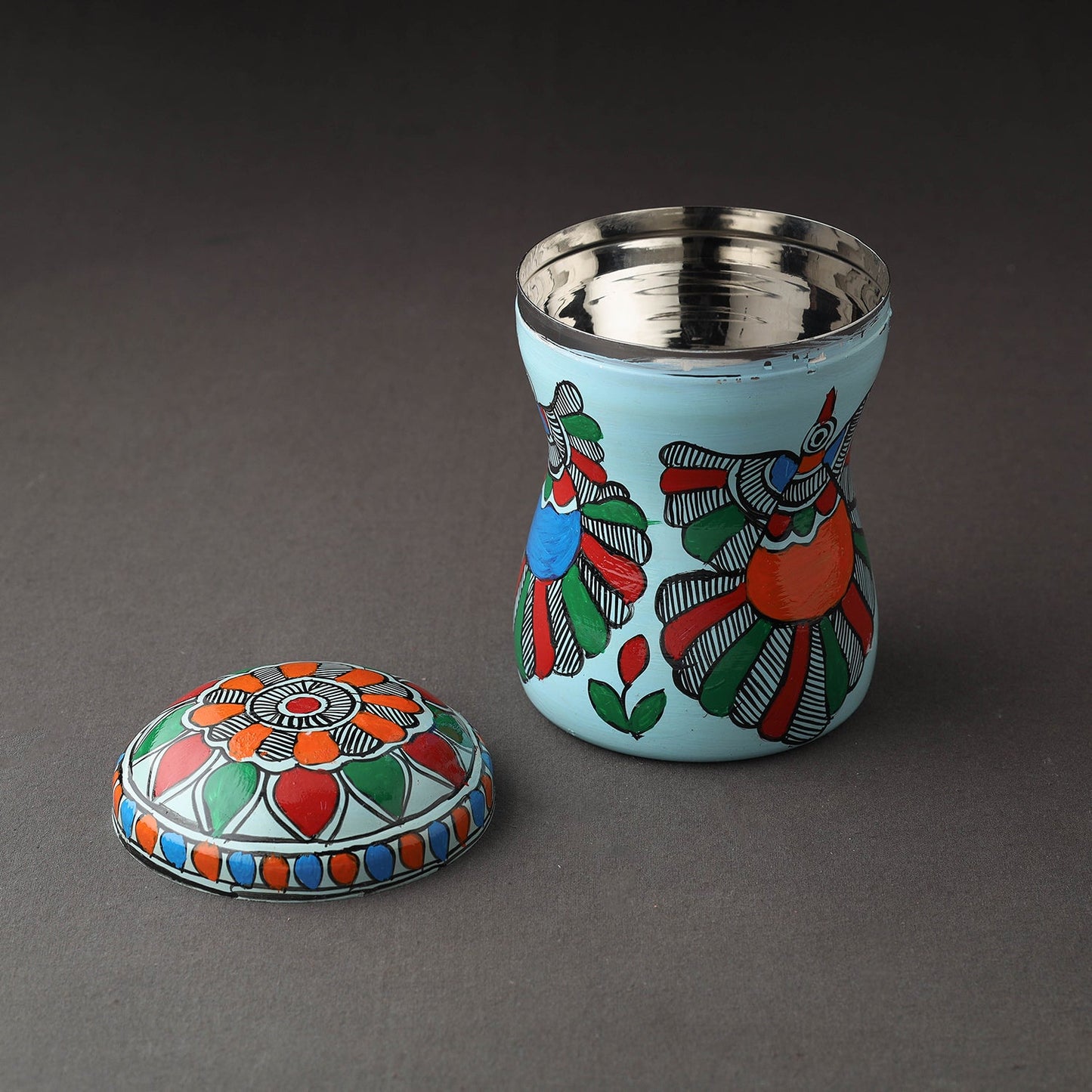 Blue Bengal Patua Handpainted Stainless Steel Multi Utility Canister