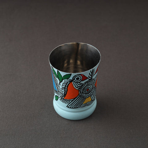  Godna Madhubani Blue Handpainted Stainless Steel Glass
