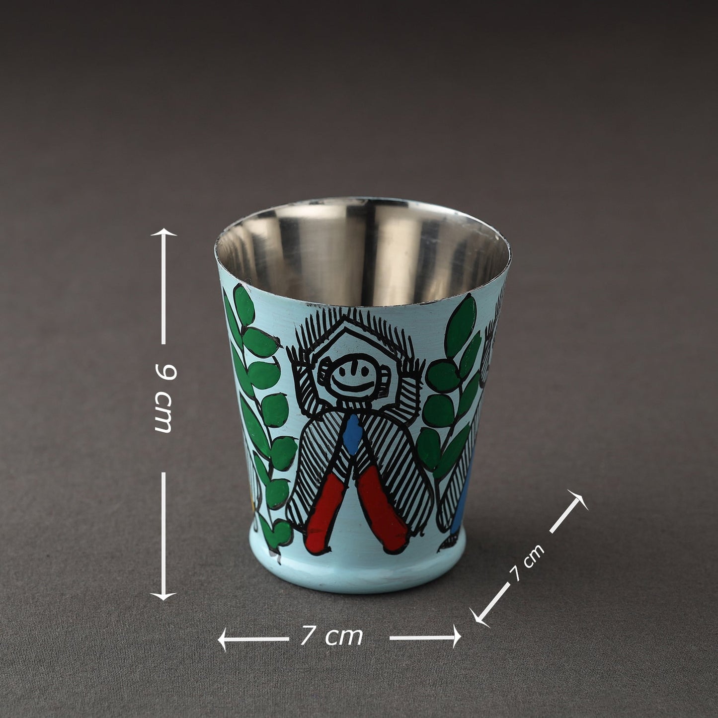 Godna Madhubani Blue Handpainted Stainless Steel Glass