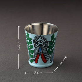 Godna Madhubani Blue Handpainted Stainless Steel Glass