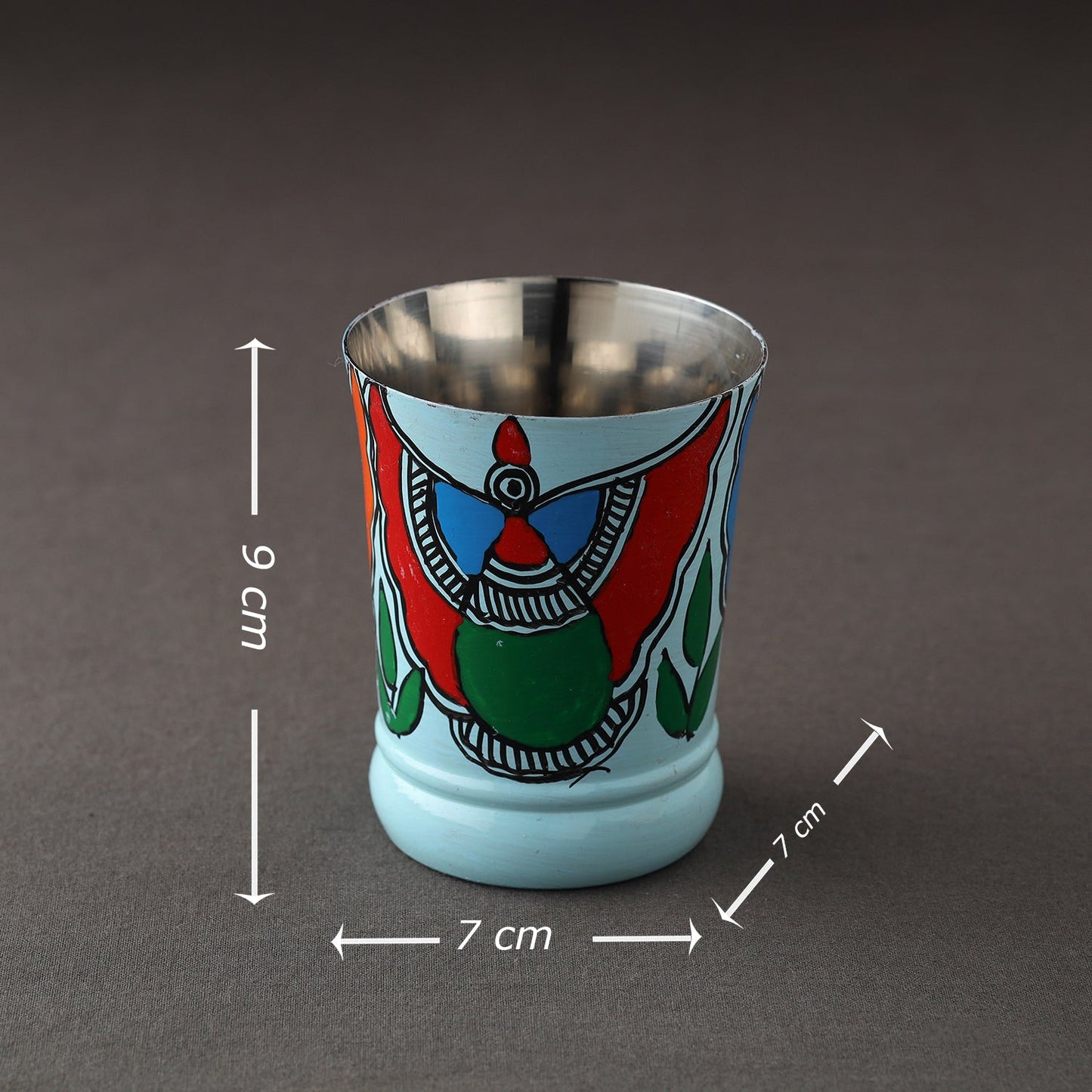 Godna Madhubani Blue Handpainted Stainless Steel Glass