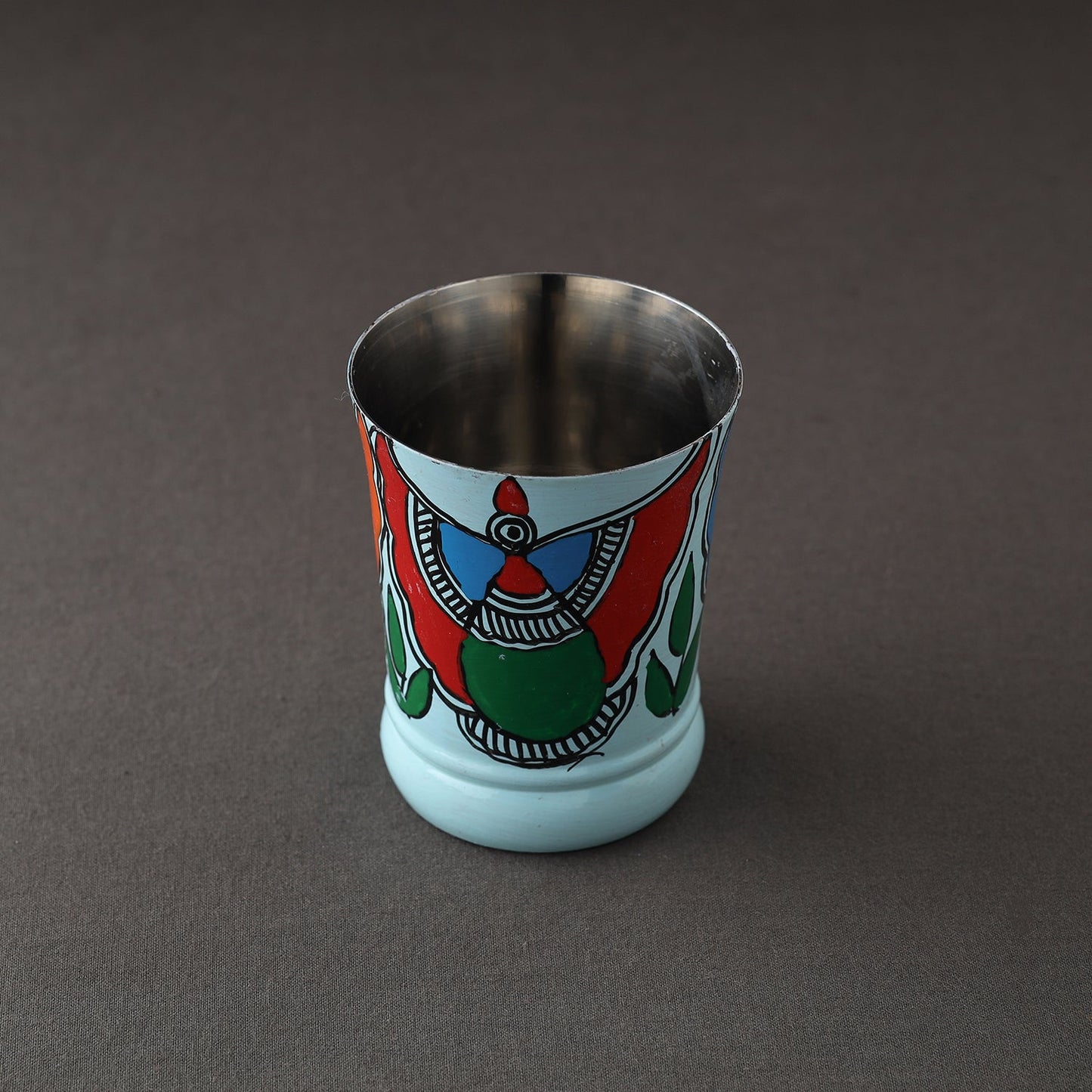 Godna Madhubani Blue Handpainted Stainless Steel Glass