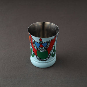 Godna Madhubani Blue Handpainted Stainless Steel Glass