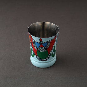 Godna Madhubani Blue Handpainted Stainless Steel Glass