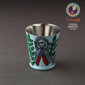 Godna Madhubani Blue Handpainted Stainless Steel Glass