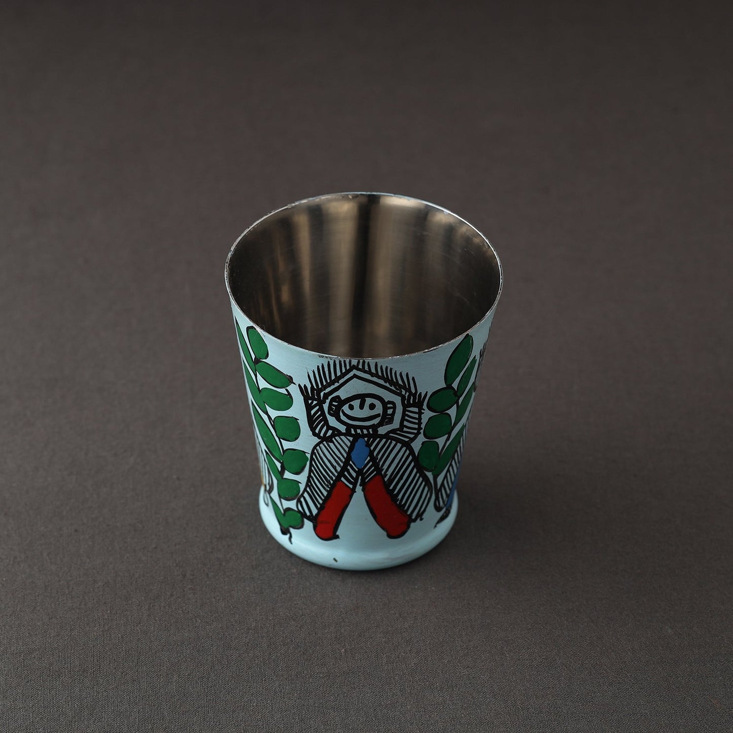 Godna Madhubani Blue Handpainted Stainless Steel Glass