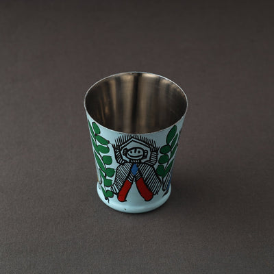 Godna Madhubani Blue Handpainted Stainless Steel Glass