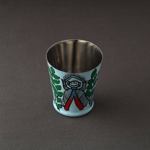 Godna Madhubani Blue Handpainted Stainless Steel Glass