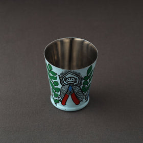 Godna Madhubani Blue Handpainted Stainless Steel Glass