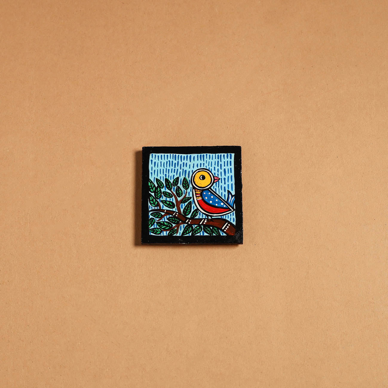 Blue - gond handpainted wooden fridge magnet 42