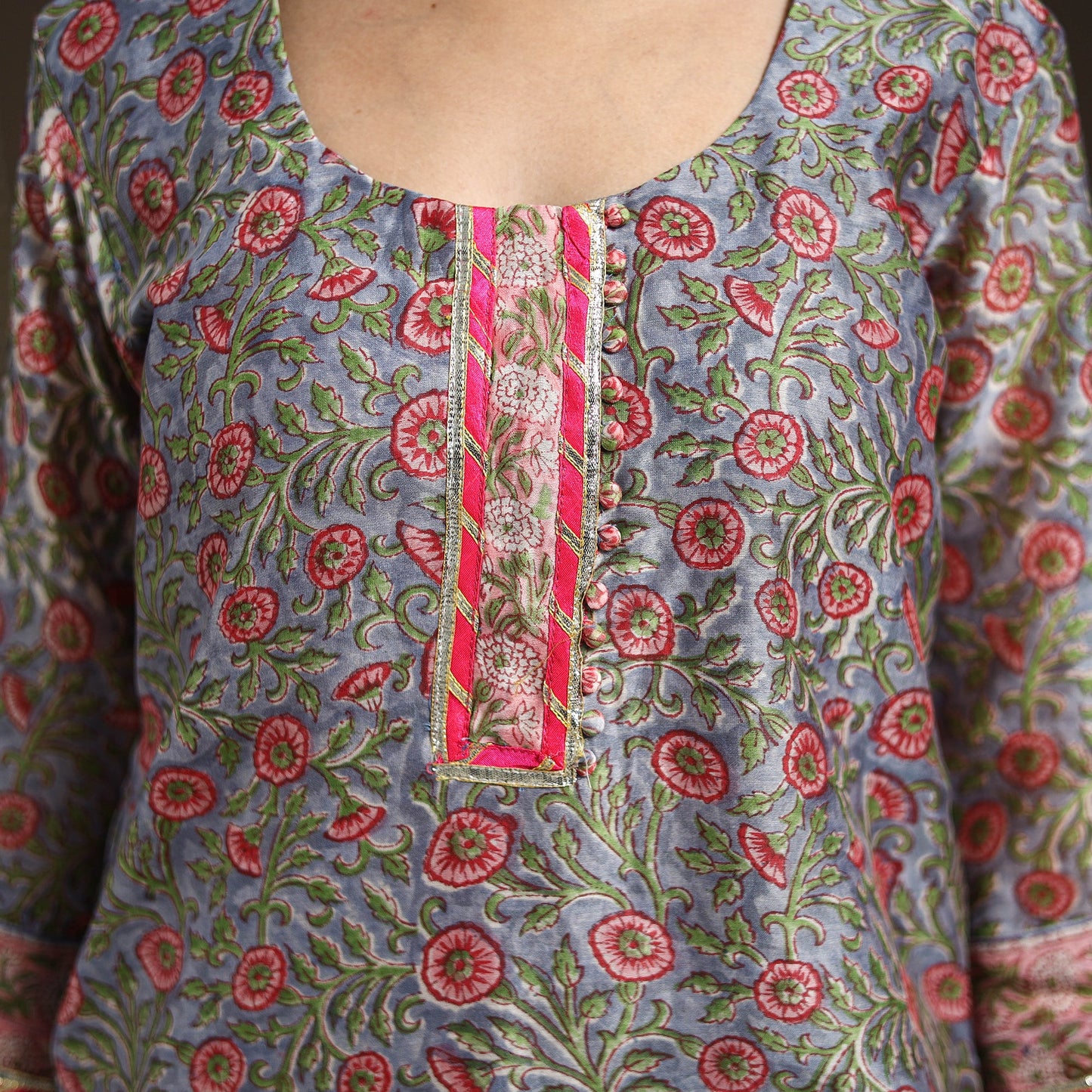 Blue - gota work chanderi silk sanganeri kurta set (set