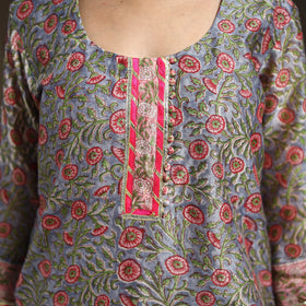 Blue - gota work chanderi silk sanganeri kurta set (set