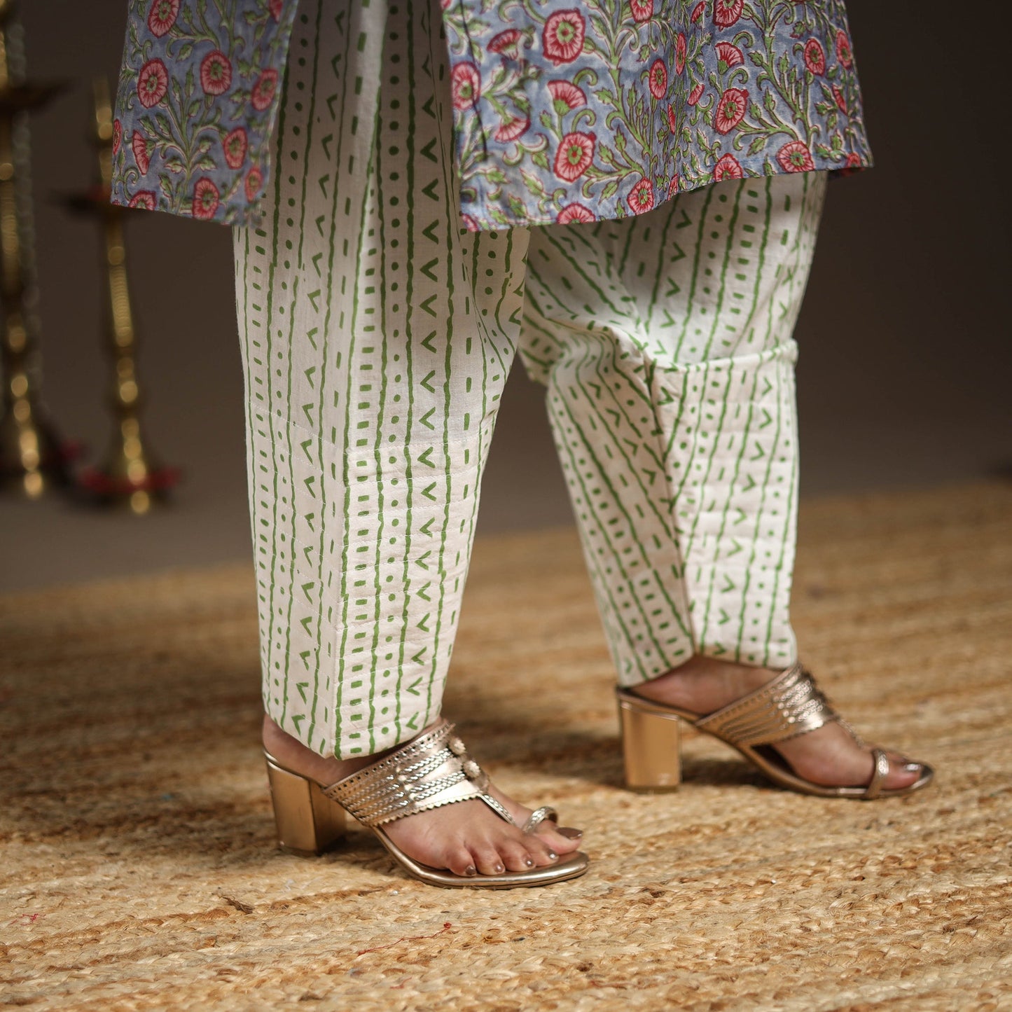 Blue - gota work chanderi silk sanganeri kurta set (set