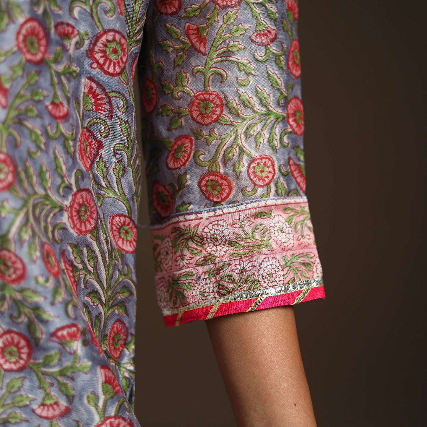 Blue - gota work chanderi silk sanganeri kurta set (set