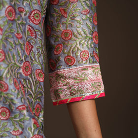 Blue - gota work chanderi silk sanganeri kurta set (set