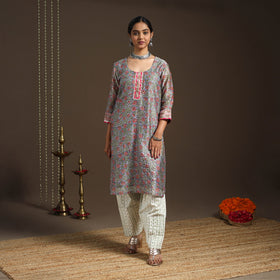 Blue - gota work chanderi silk sanganeri kurta set (set