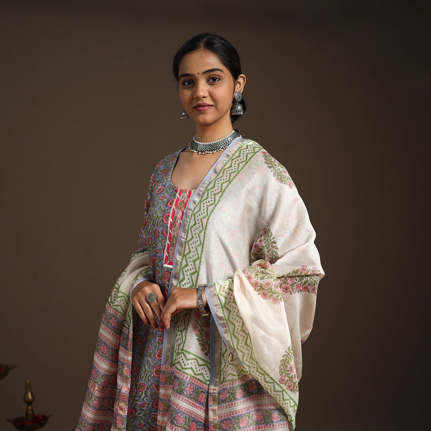 Blue - gota work chanderi silk sanganeri kurta set (set