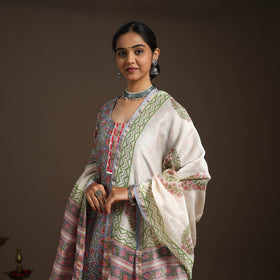 Blue - gota work chanderi silk sanganeri kurta set (set