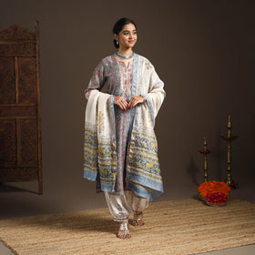 Blue - gota work chanderi silk sanganeri kurta set (set