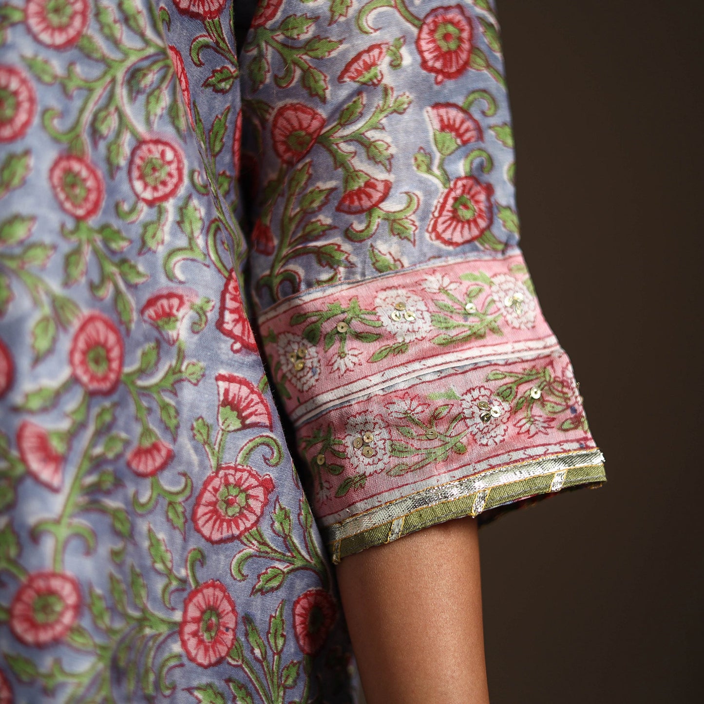 Blue - gota work chanderi silk sanganeri kurta set (set