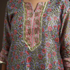 Blue - gota work chanderi silk sanganeri kurta set (set