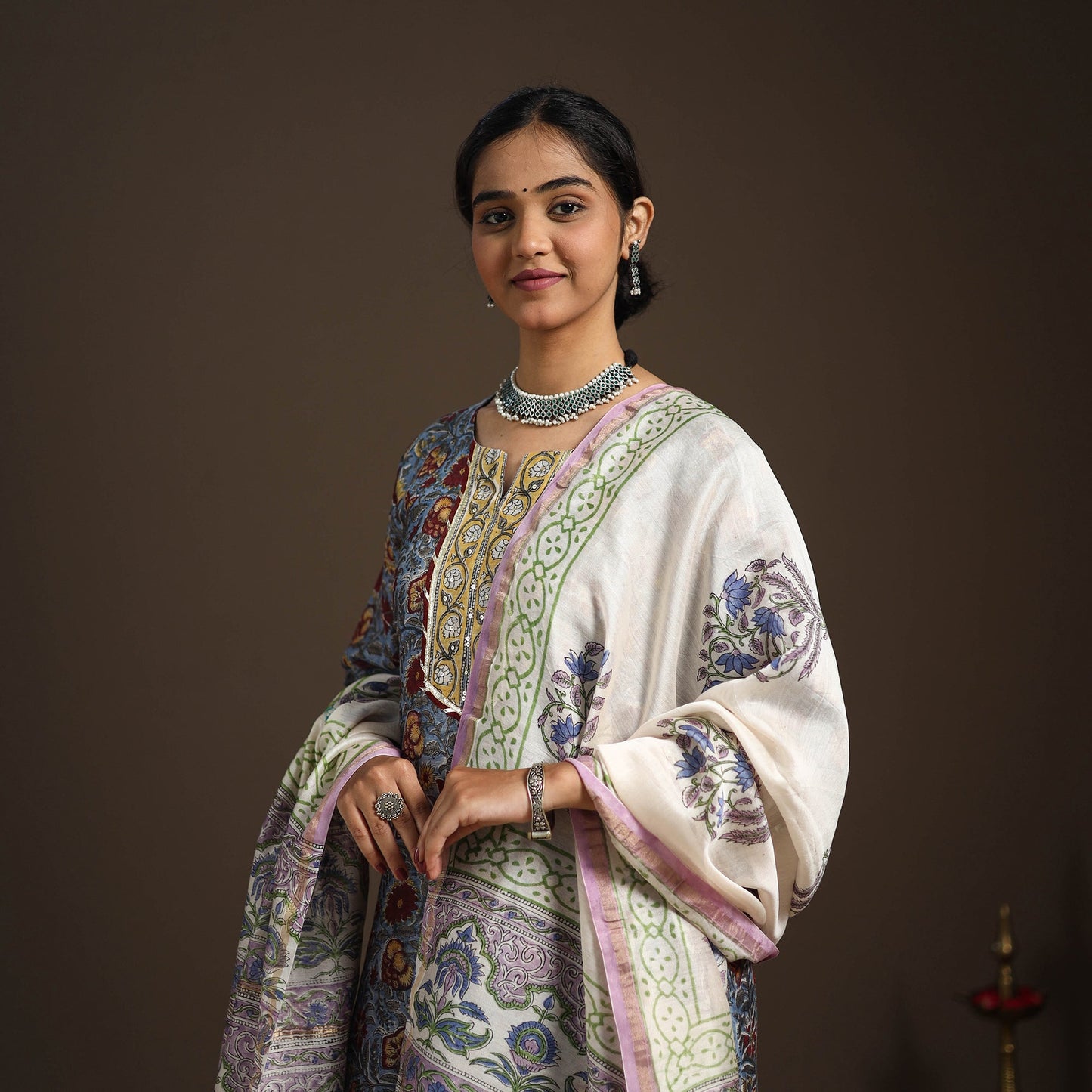 Blue - gota work chanderi silk sanganeri kurta set (set