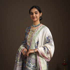 Blue - gota work chanderi silk sanganeri kurta set (set