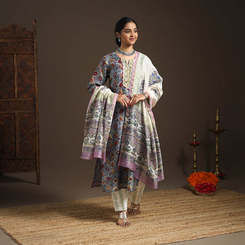 Blue - gota work chanderi silk sanganeri kurta set (set