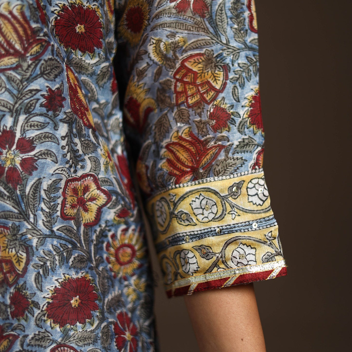 Blue - gota work chanderi silk sanganeri kurta set (set