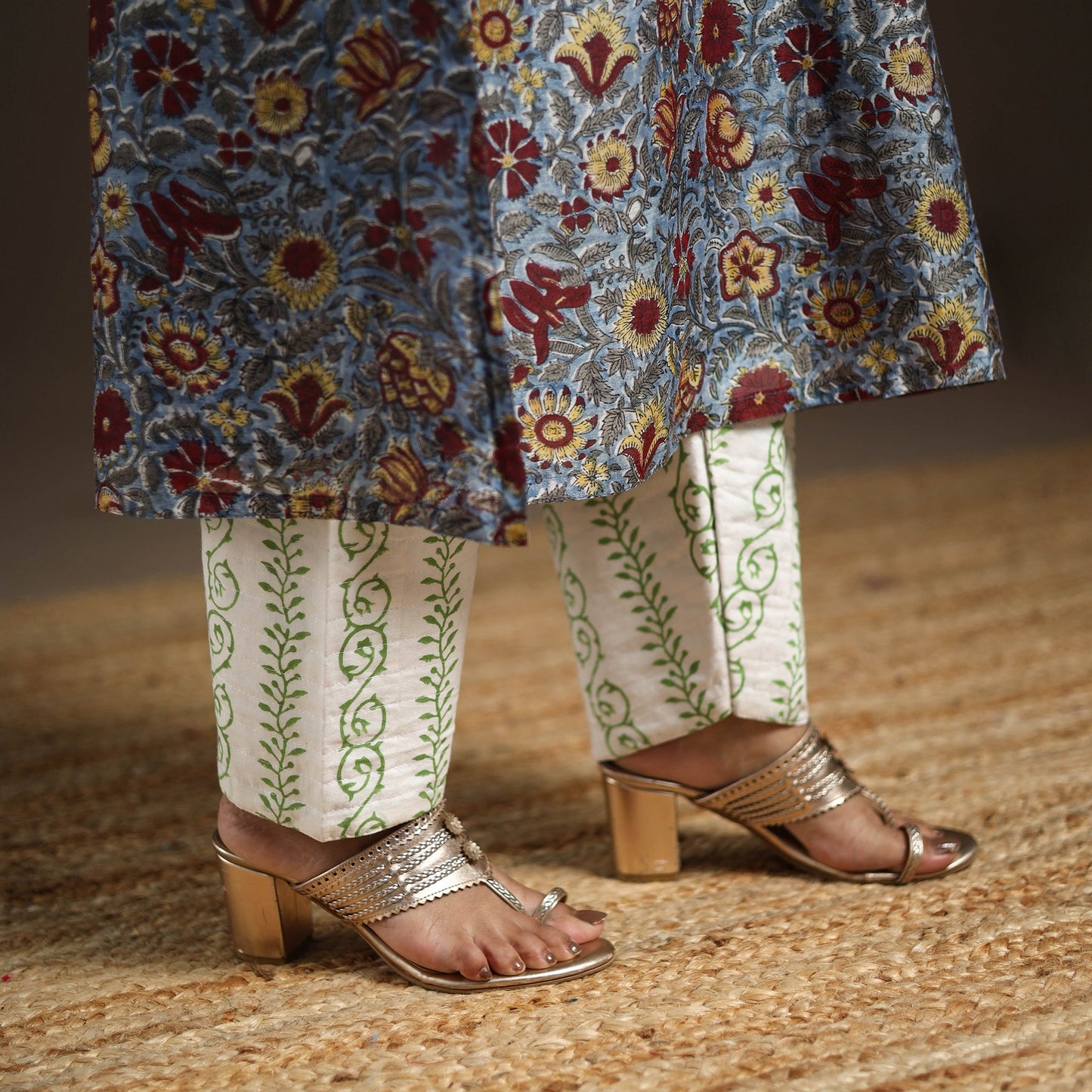 Blue - gota work chanderi silk sanganeri kurta set (set