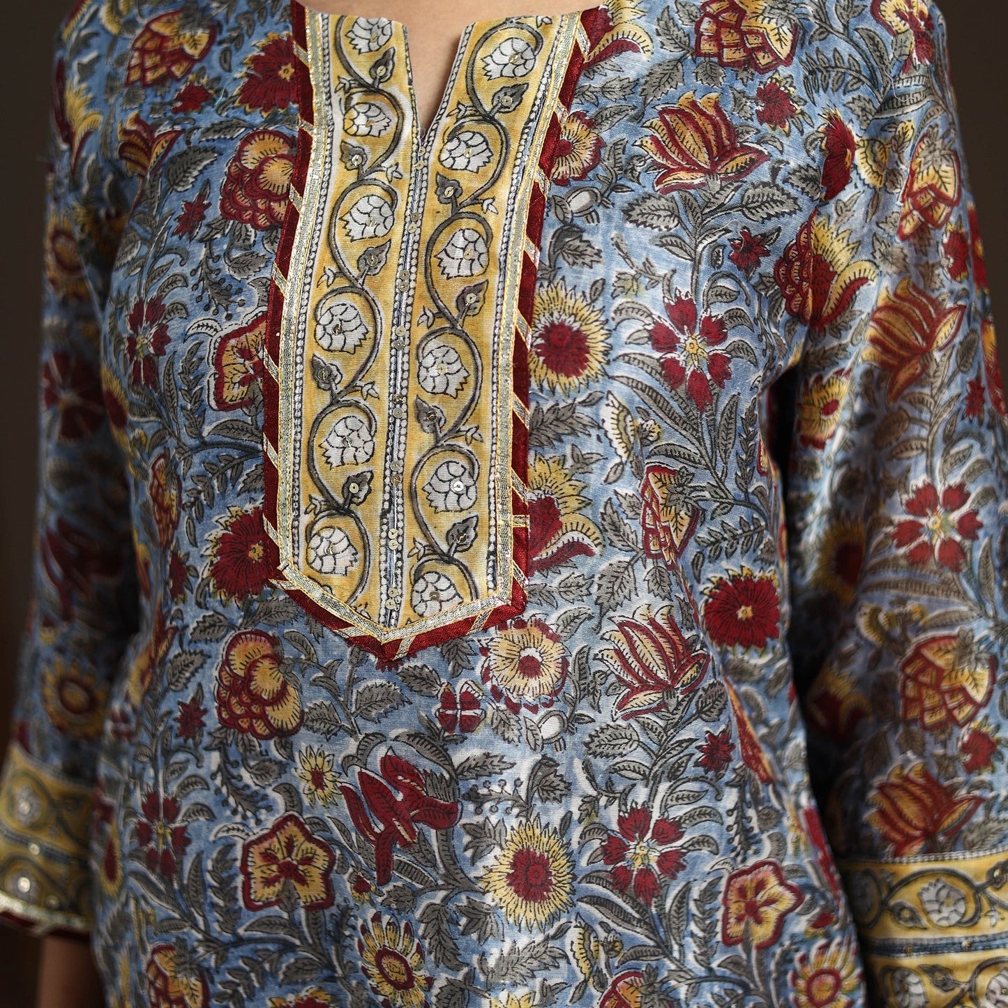 Blue - gota work chanderi silk sanganeri kurta set (set