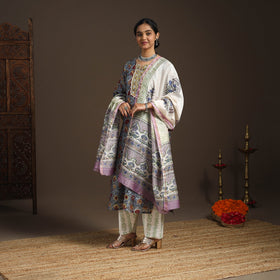 Blue - gota work chanderi silk sanganeri kurta set (set