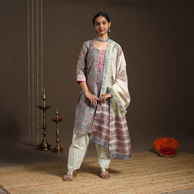 Blue - gota work chanderi silk sanganeri kurta set (set