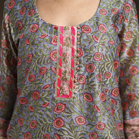 Blue - gota work chanderi silk sanganeri kurta set (set