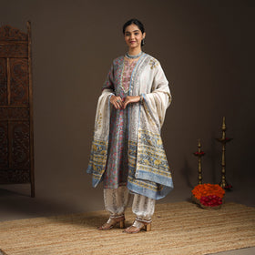 Blue - gota work chanderi silk sanganeri kurta set (set