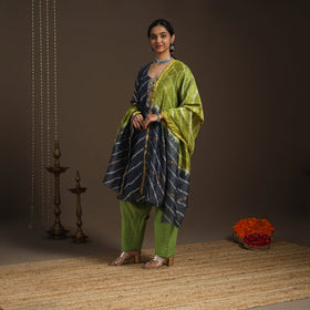 Blue - gota work chanderi silk shibori kurta set (set of 3)