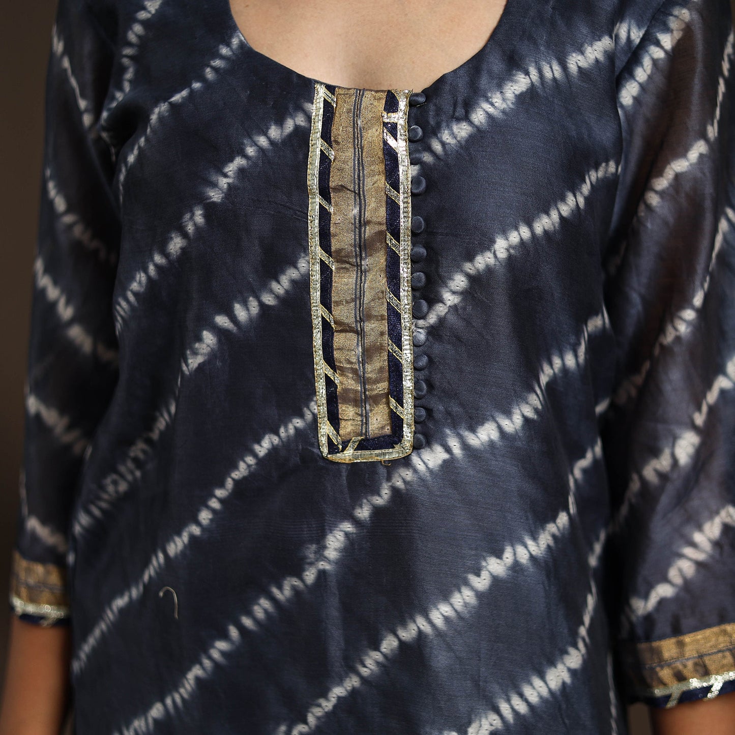 Blue - gota work chanderi silk shibori kurta set (set of 3)