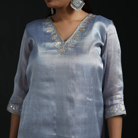 Gota work fine tissue zari straight plain kurta for women