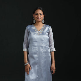 Gota work fine tissue zari straight plain kurta for women