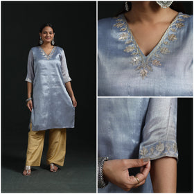 Gota work fine tissue zari straight plain kurta for women
