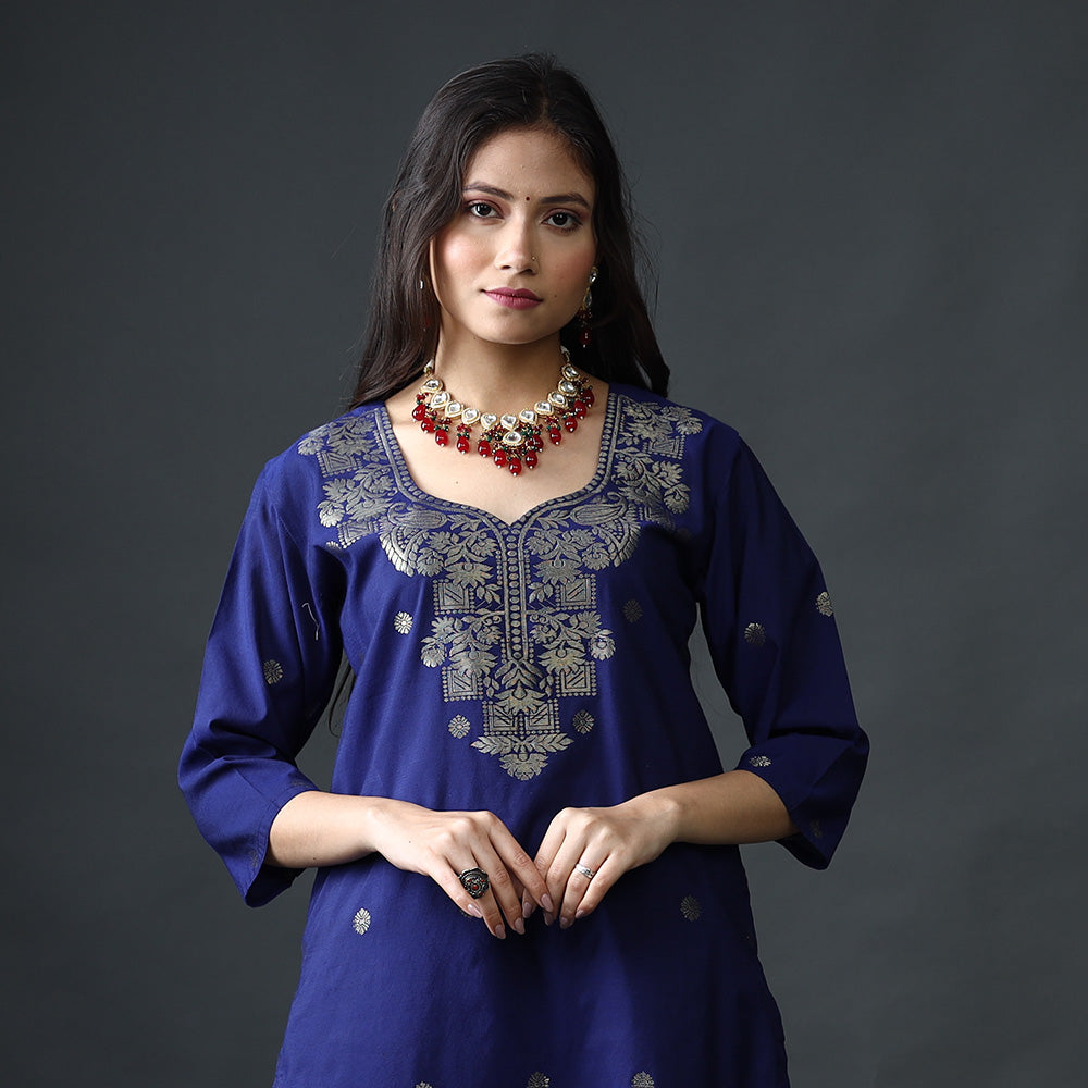 Silk Kurta with Palazzo & Dupatta Set
