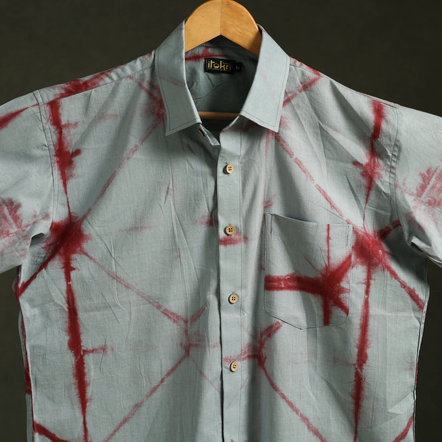 Blue - pure cotton half sleeve tie-dye men shibori shirt 34