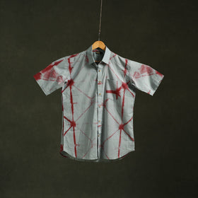 Blue - pure cotton half sleeve tie-dye men shibori shirt 34