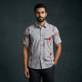 Grey - pure cotton half sleeve tie-dye men shibori shirt 34