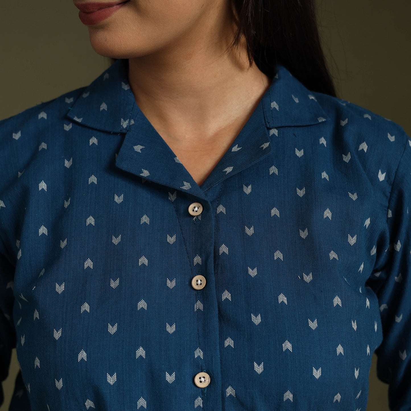 Blue - half sleeve cotton jacquard crop top 06 - handcrafted