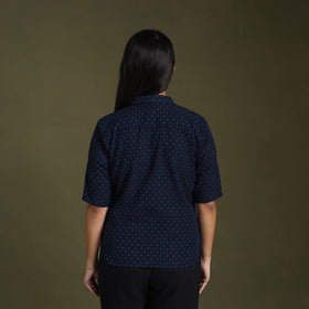 Buy Blue Half Sleeve Cotton Jacquard Crop Top