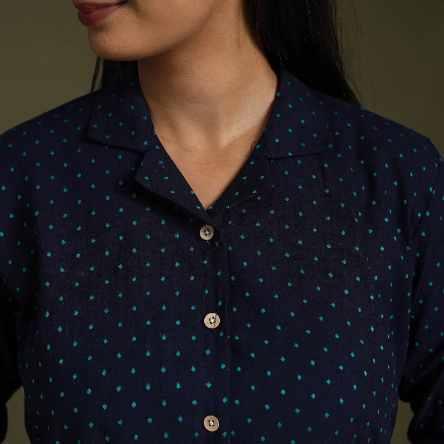 Buy Blue Half Sleeve Cotton Jacquard Crop Top