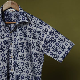 Half sleeve cotton men hand block batik print shirt 04