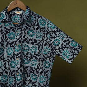Half sleeve cotton men hand block batik print shirt 09